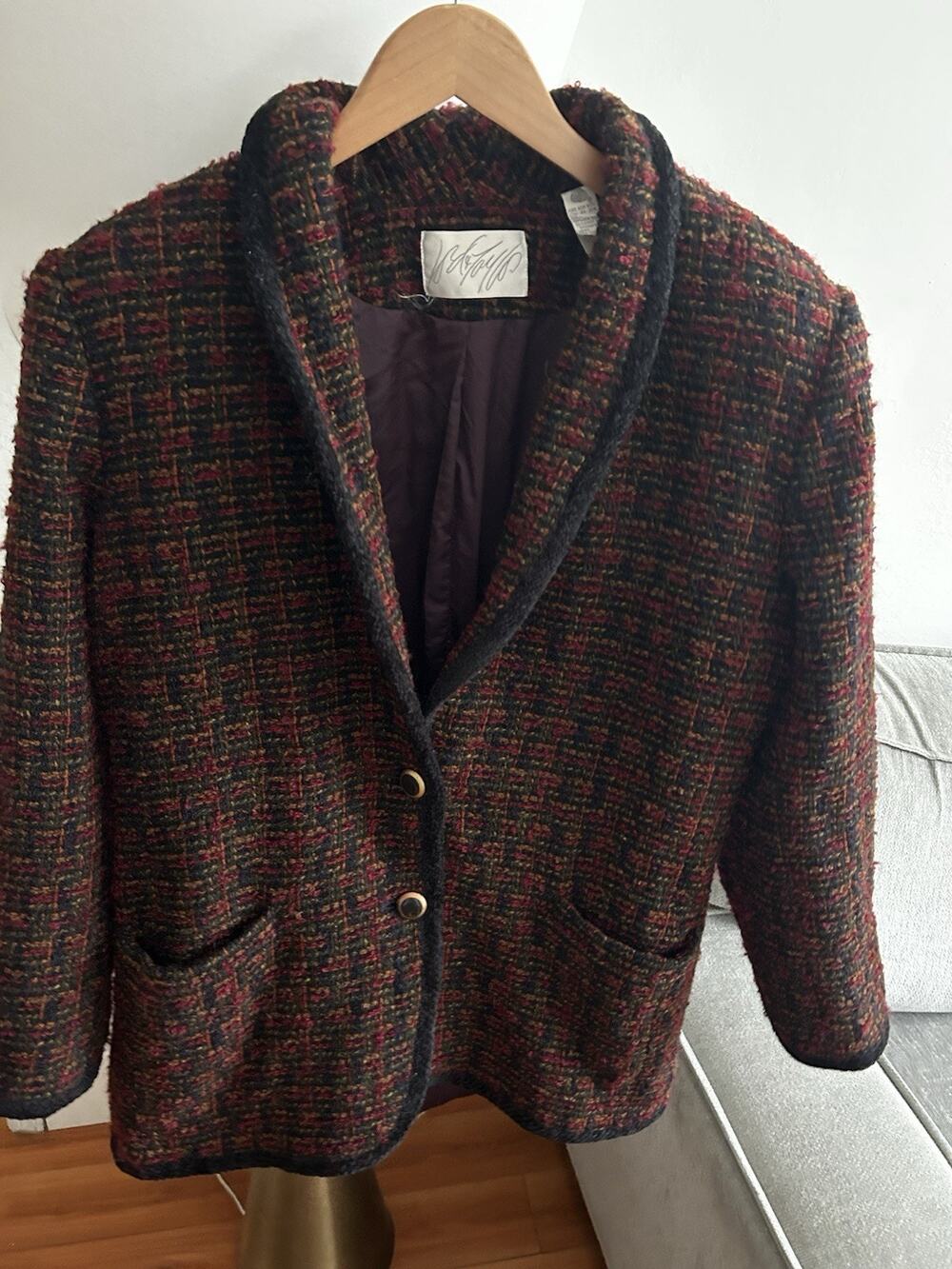 Lord & Taylor's Wool Tweed Coat 2 Button Overcoat Petticoat L/XL Preppy Fall
